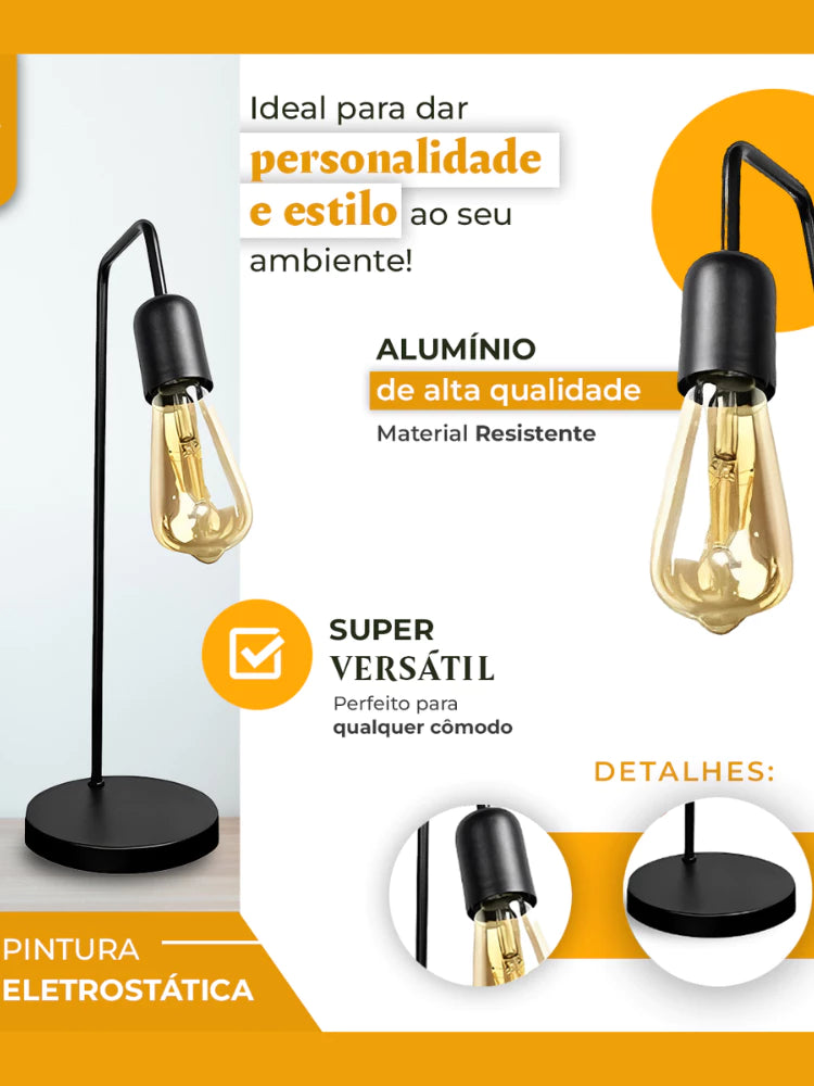 Luminária de Mesa Retrô Vintage Preto