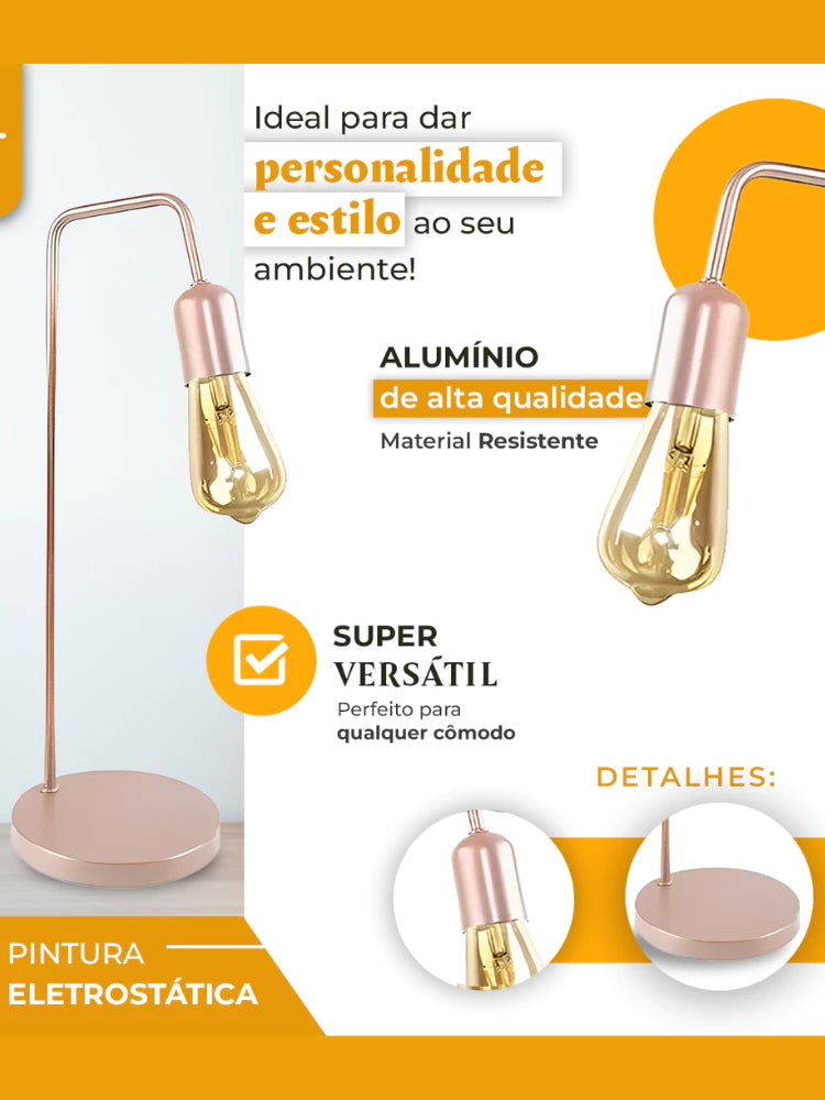 Luminária de Mesa Retrô Vintage Rose Gold